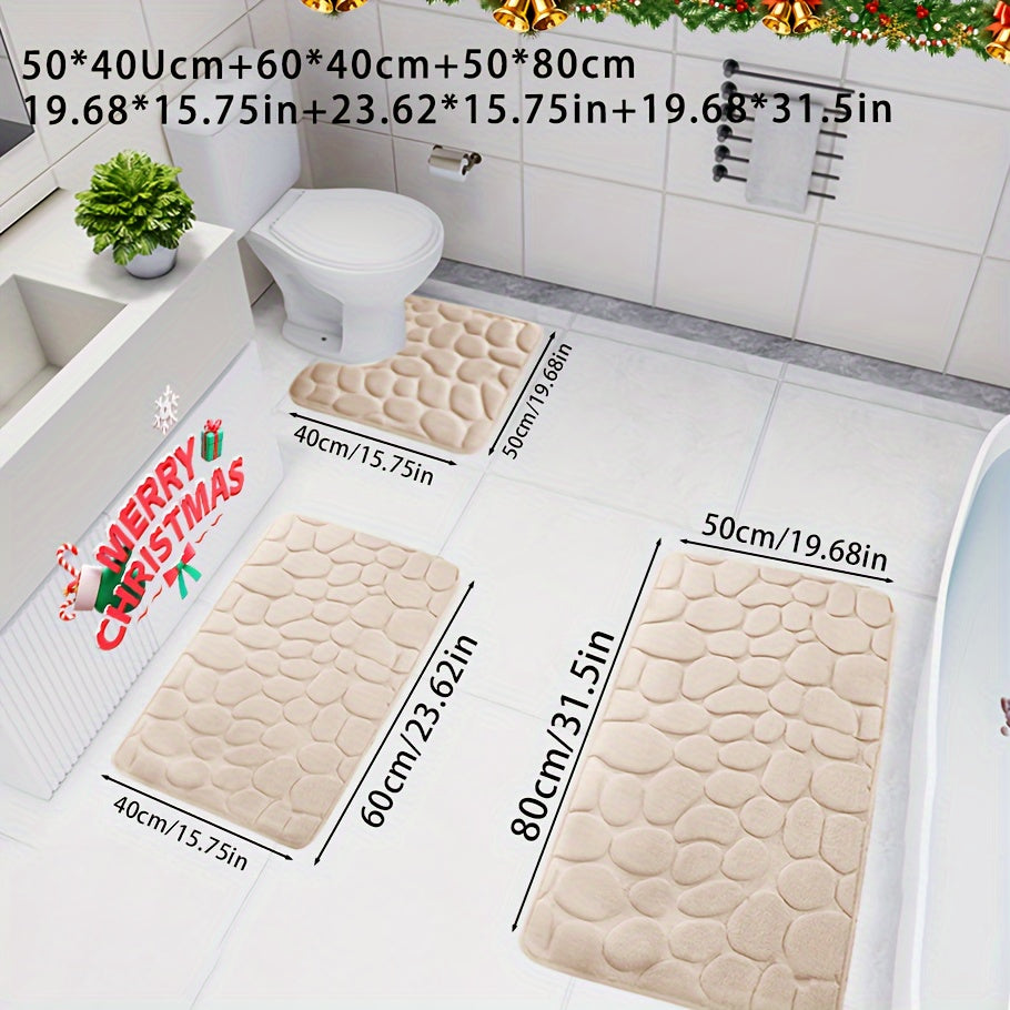 Juego de 3 alfombrillas de baño navideñas, ultra absorbentes, antideslizantes, de felpa suave de punto de poliéster para bañera, ducha y hogar