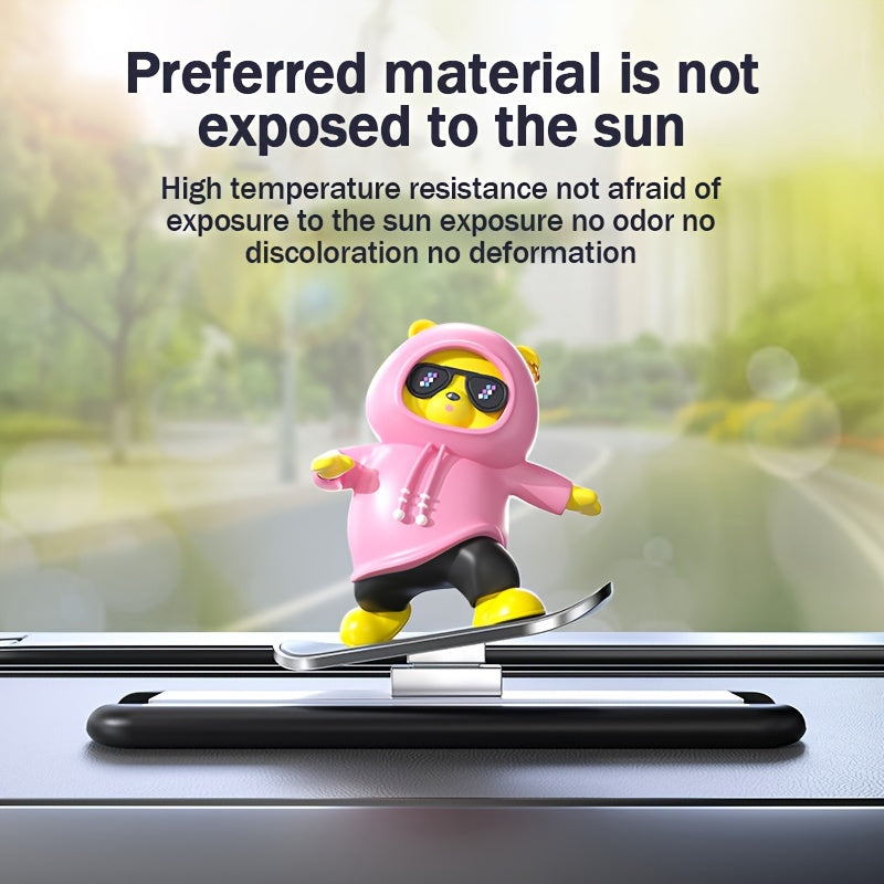 Silicone Skateboarding Panda Car Dashboard Decor with Glasses Easy to Install