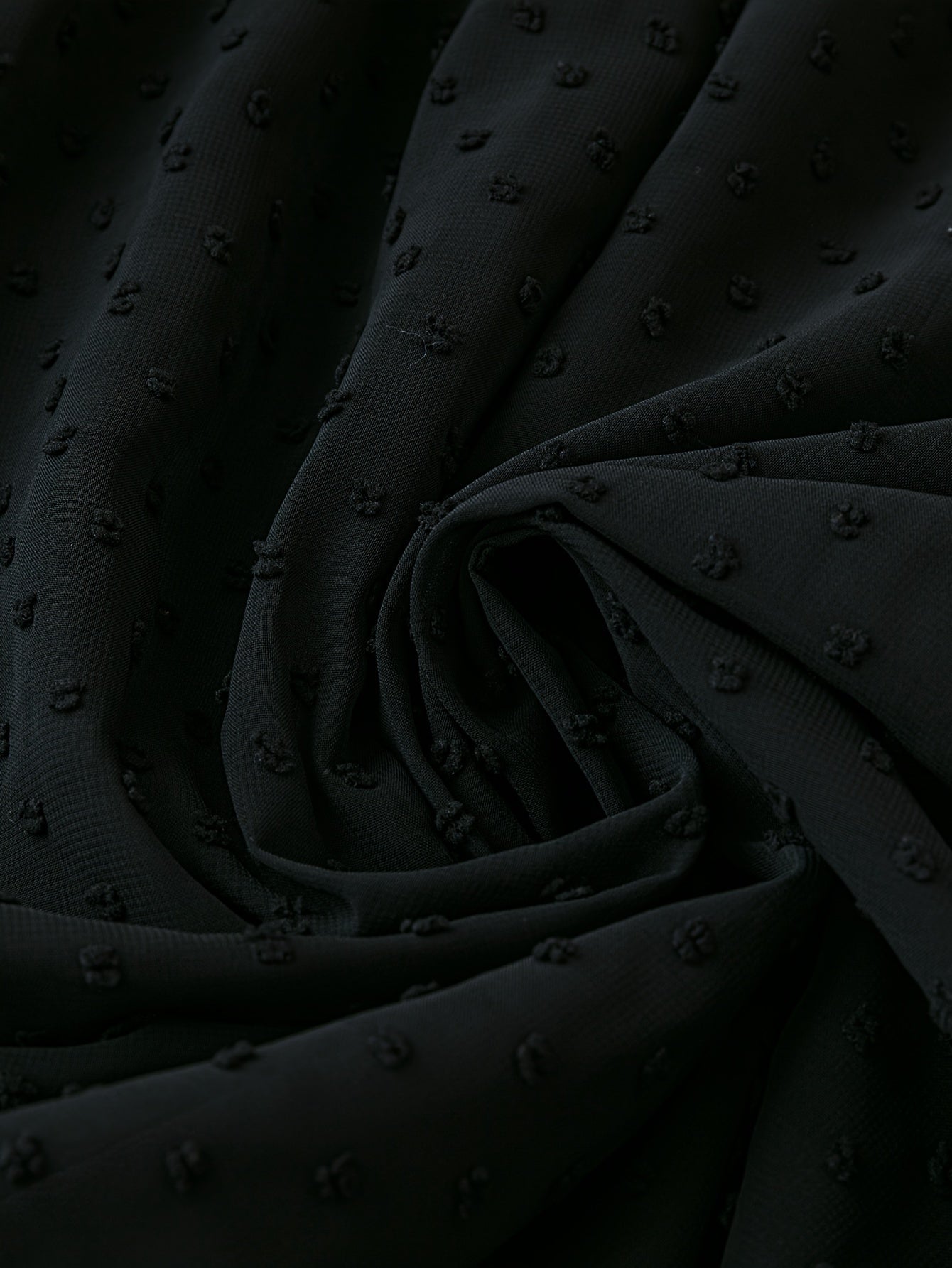 Plus Size Solid Swiss Dot Cinched Waist Dress for Spring Fall Long Sleeve Crew Neck