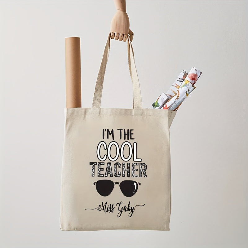 Personalized Teacher Shoulder Bag with "I'm The Cool Teacher" Pattern Canvas School Bag for Female Teachers