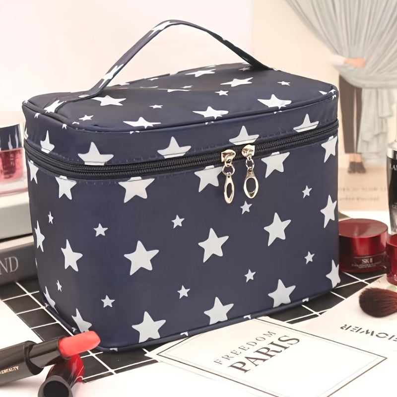 Bolsa de maquillaje de lona impermeable de gran capacidad con cremallera y diseño plegable