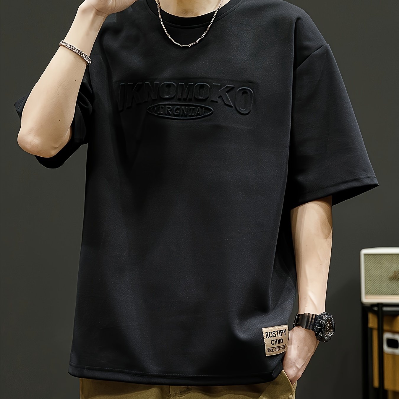 Camiseta de manga corta para hombre, transpirable, de poliéster, con patrón de letras, casual, para verano, ajuste cómodo