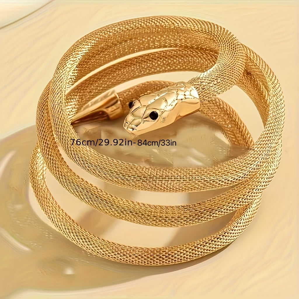 Golden Snake Pattern Metal Bangle Bracelet for Women Open Wrap Design