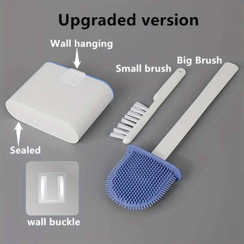 Set of 2 Wall-Mounted Toilet Brushes with Sealed Toilet Seat and Long Handle