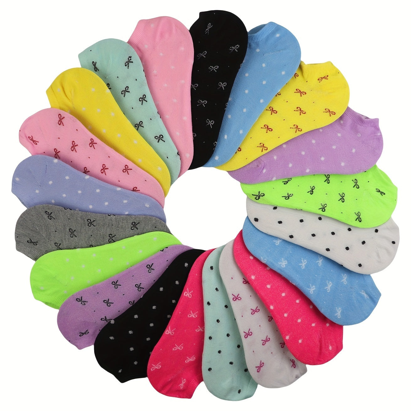 Women’s Ankle Socks 20 Pairs Lightweight Breathable Cotton-Polyester Geometric