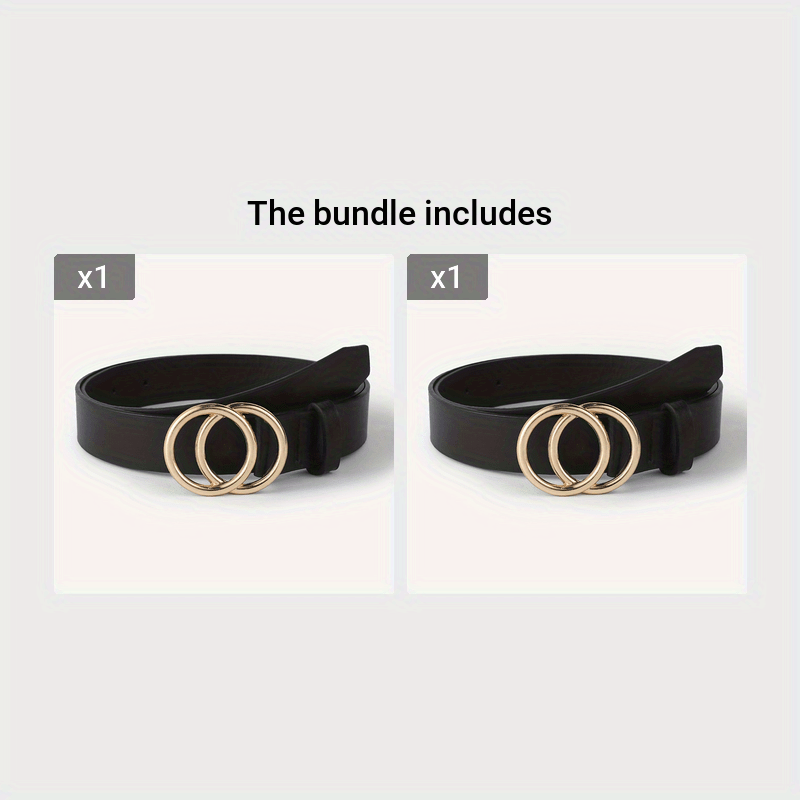 Women's Black PU Leather Belt with Double Circle Buckle for Casual Jeans