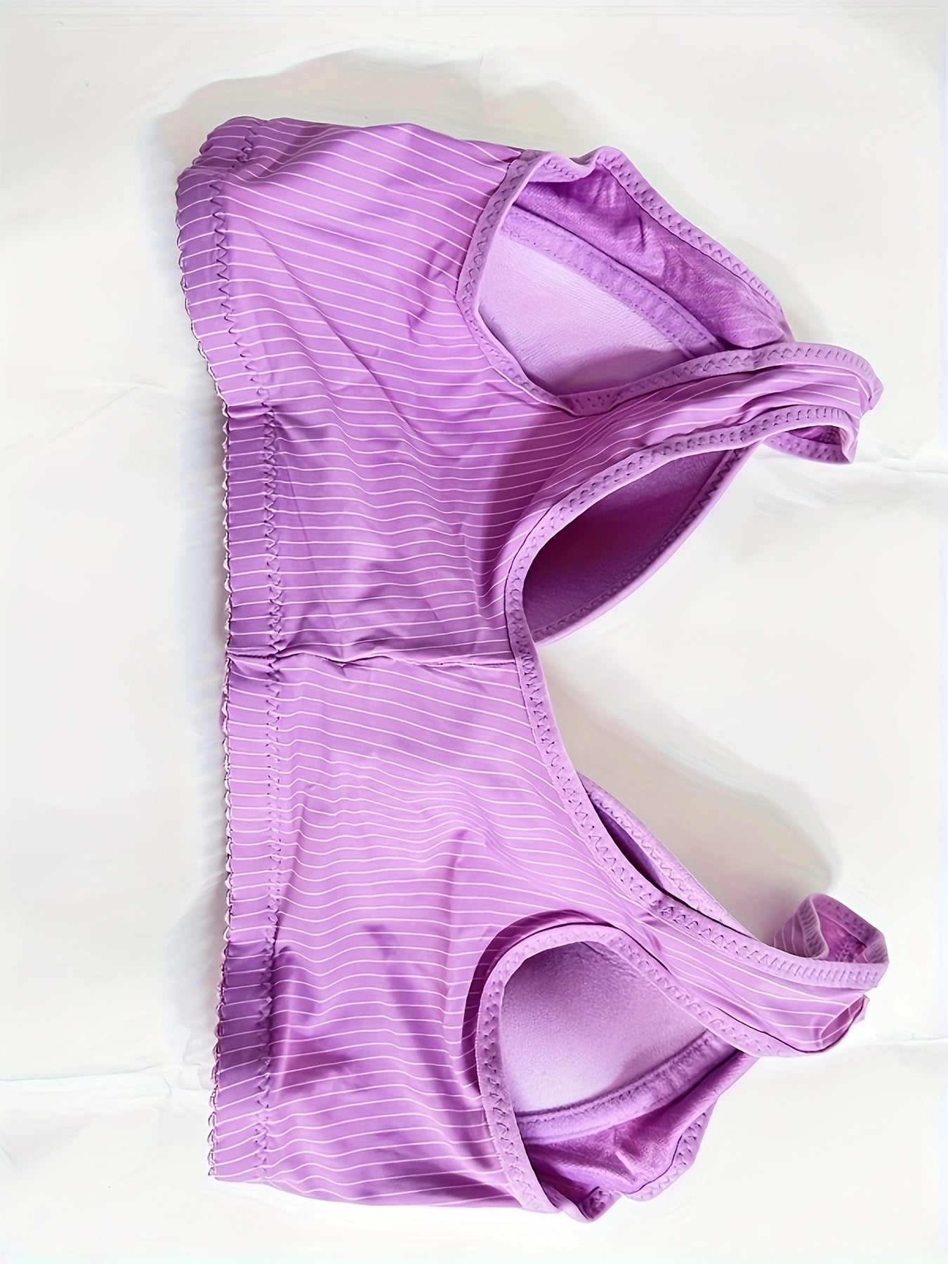 Striped Push-Up Bra Medium Support Polyester Elastane Knit Fabric Non-Removable Padding