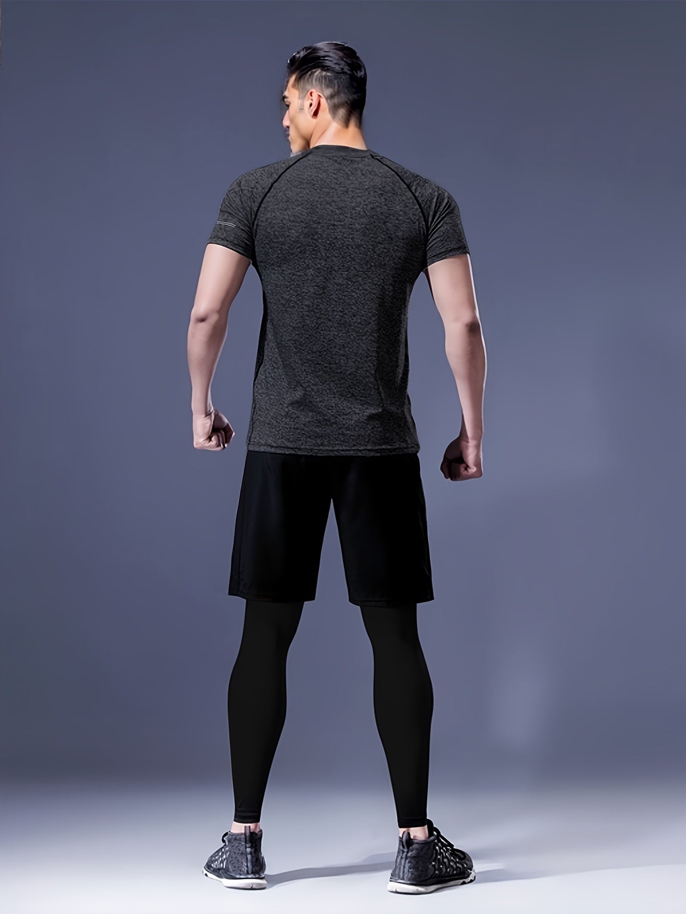 Men's 4-Piece Sports Set Long-Sleeve T-Shirt Pants Shorts for Autumn Basketball Fitness
