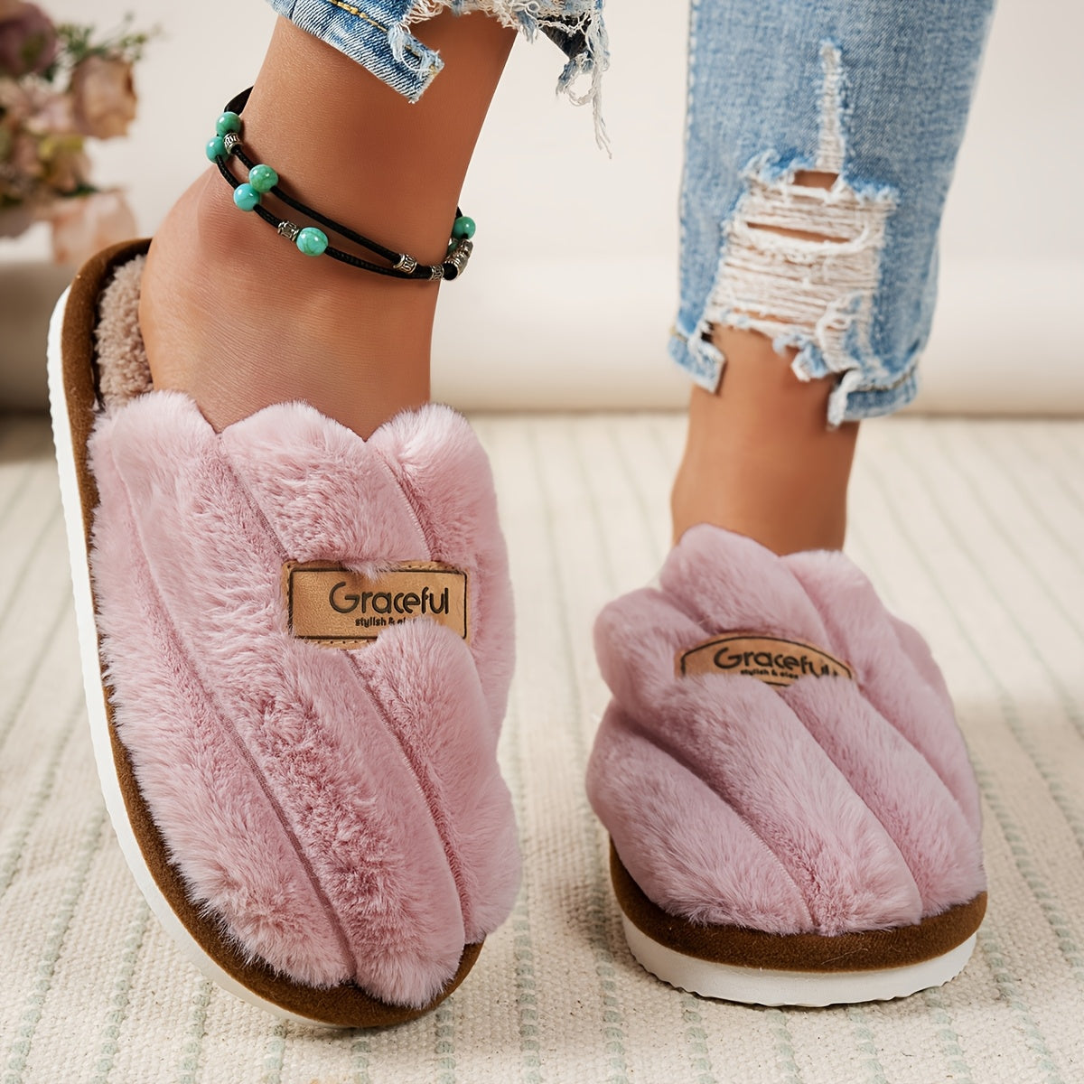 Women's Cozy Soft Plush Indoor Slip-On Slippers