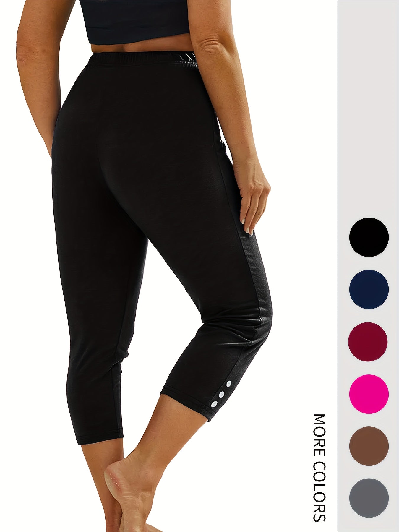 Leggings de mujer talla grande tipo Capri de alta elasticidad, color sólido, para yoga y correr, 5 piezas