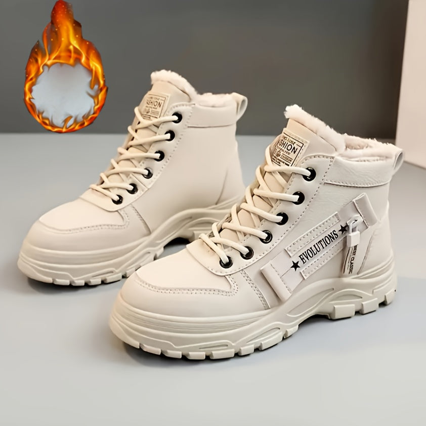 Women's High-Top Winter Boots with Rubber Sole and Plush Lining Black and White