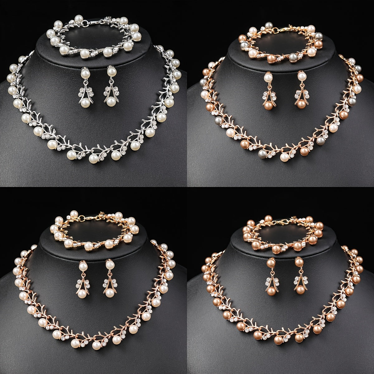 Women’s Jewelry Set Faux Pearl Silver-Plated Necklace Bracelet Earrings for Weddings Parties