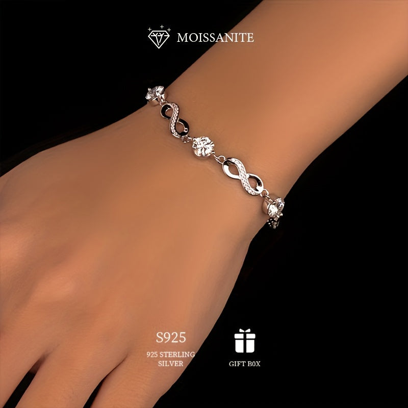 Sterling Silver Moissanite Infinity Link Bracelet for Women 3ct Hypoallergenic Jewelry