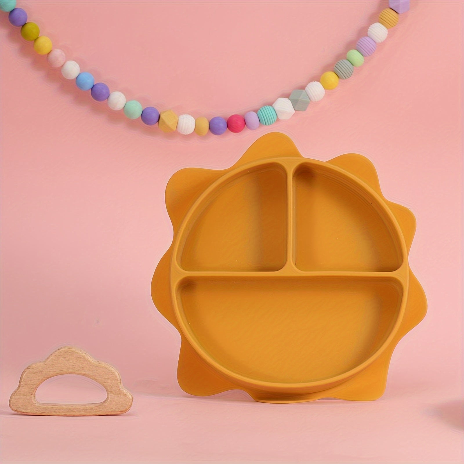 Baby Food Plate Silicone Divided Dinner Plate for Kids Vibrant Sun Cartoon Design