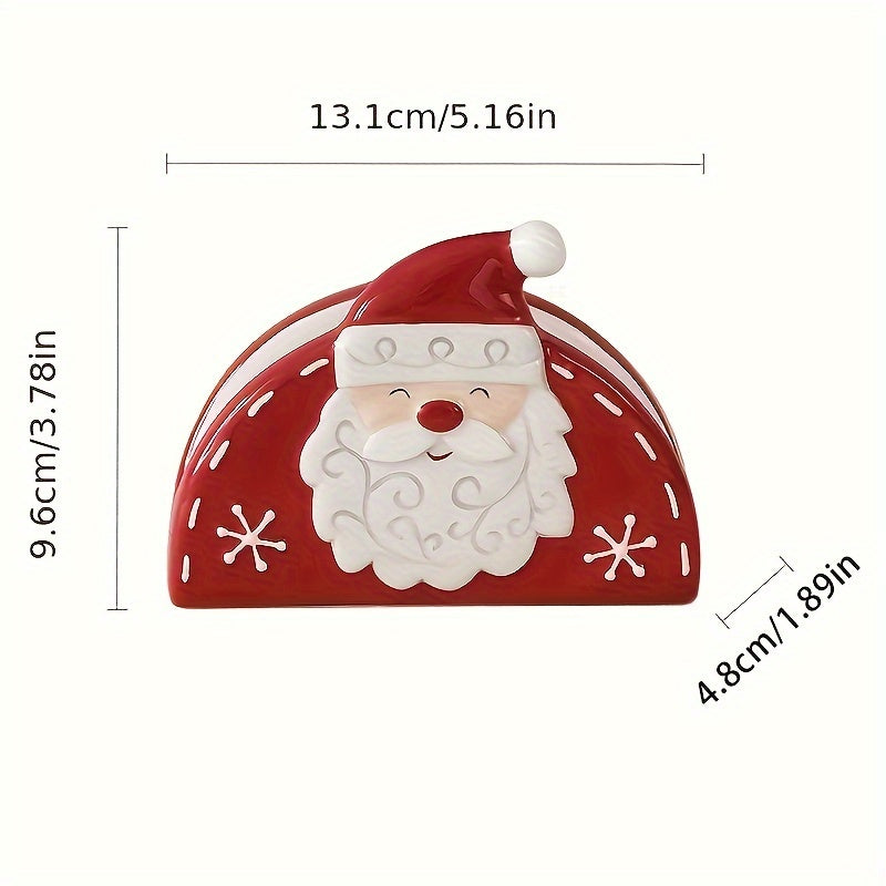 Christmas Santa Ceramic Napkin Holder with Embossed Holiday Design