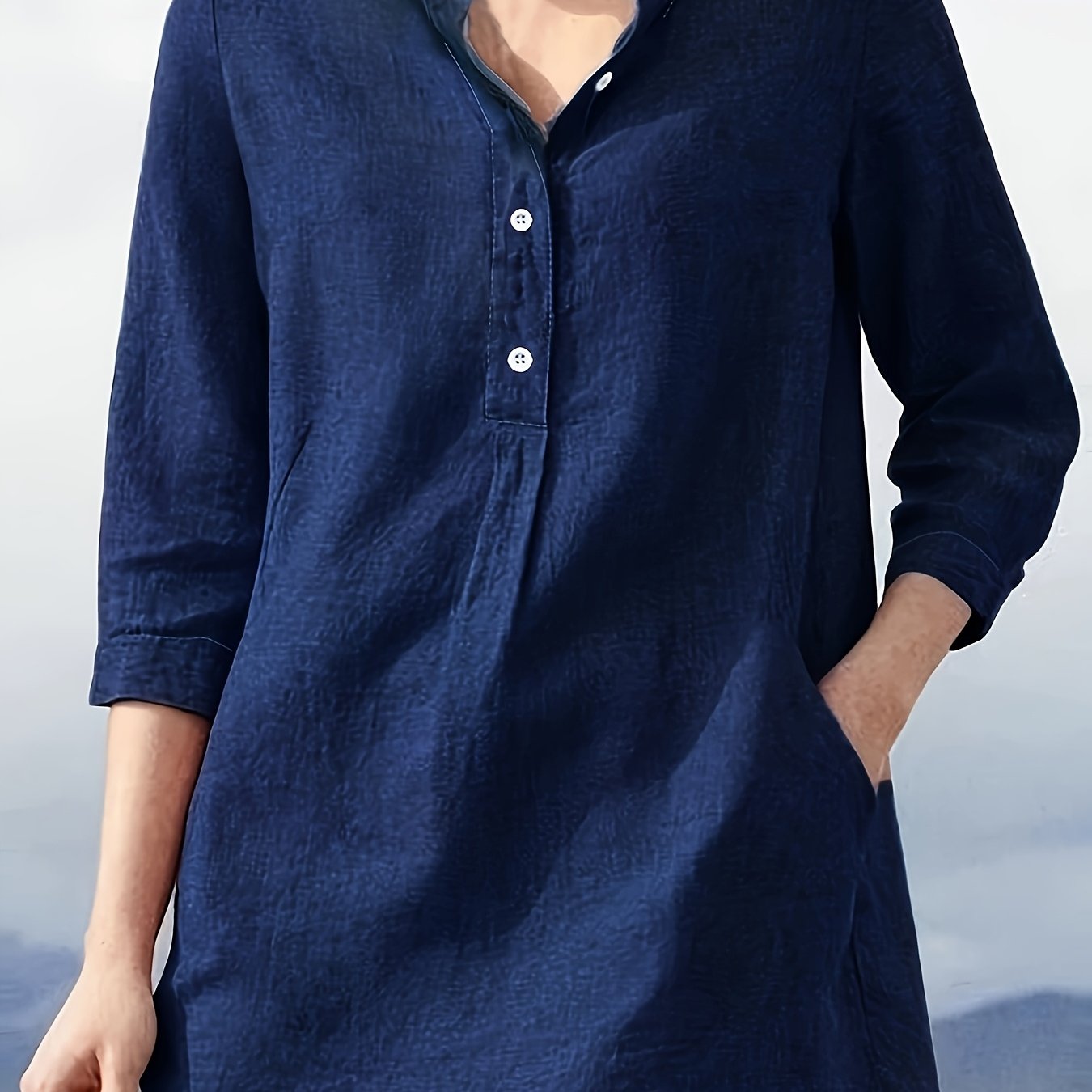 Women's Plus Size Casual Solid Color Shirt Polyester Blend Stand Collar Button