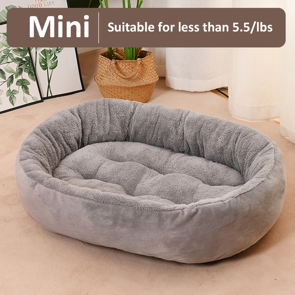 Oval Pet Bed for Small to Medium Dogs Plush Polypropylene Non-Assembled