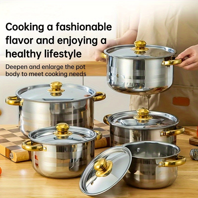 Set of 12 Stainless Steel Cookware Pieces with Glass Lids for Gas Stoves