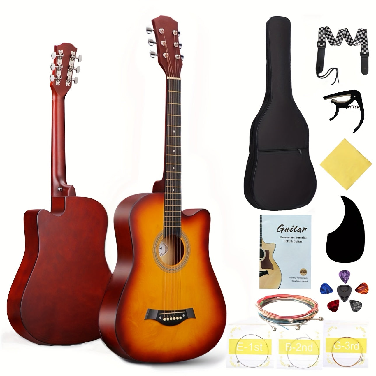 38-Inch Acoustic Guitar Starter Kit for Beginners with Backpack Strap Capo Picks Strings Cloth