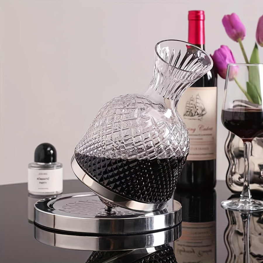 1500ml Vintage European Glass Wine Decanter with Diamond Cut Design and Rotating Tumbler