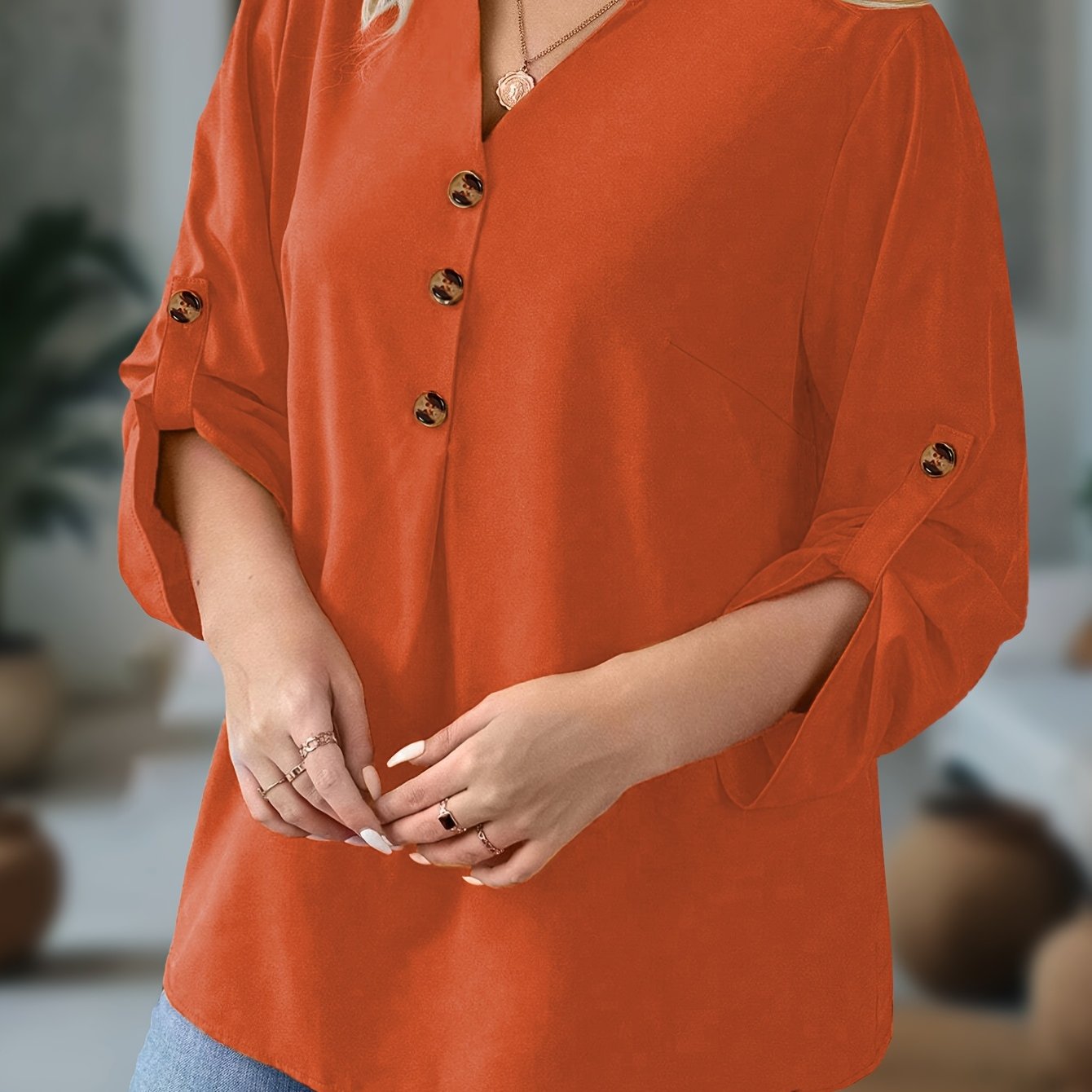 Plus o'lcham ayollar uchun V-yuqa kofta uzun qollik nafis to'liq rangli kundalik rasmiy