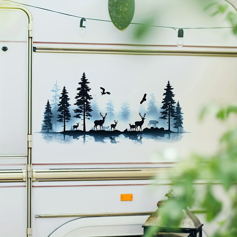 Wall Decal Pine Trees Deer Birds PVC Sticker for Home Office RV Car