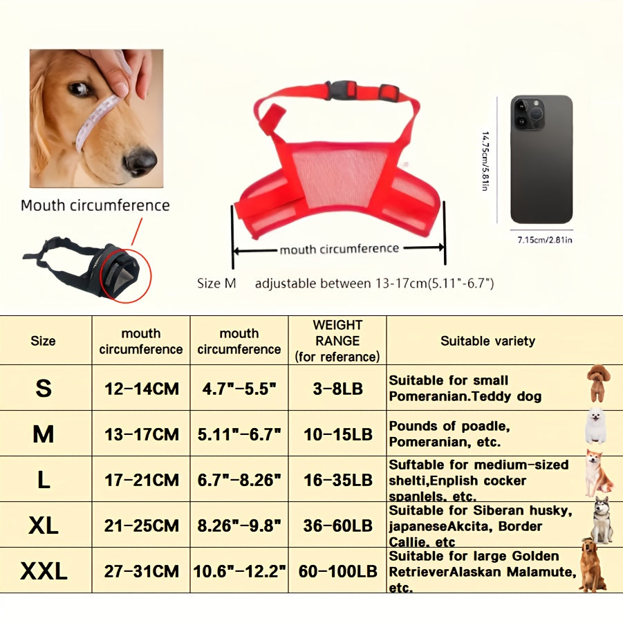 Bozal transpirable para perros de razas medianas y grandes, control de mordidas y ladridos, poliéster