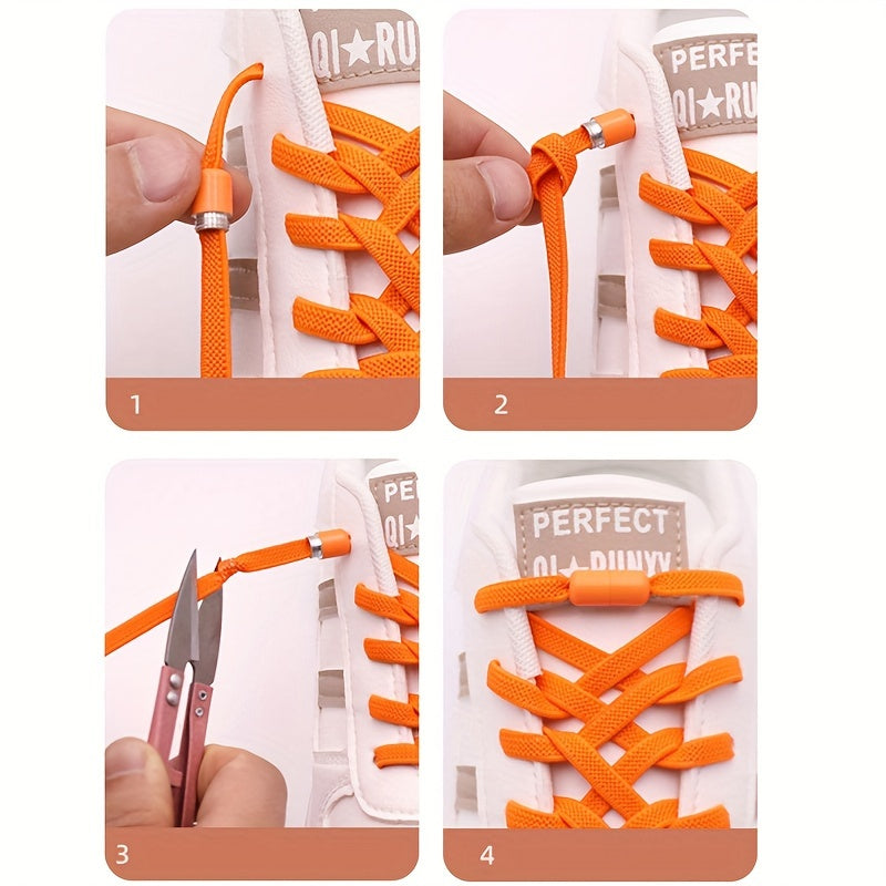 Elastic Shoelaces for Adults and Youths, Metal Caps, No Tying Needed