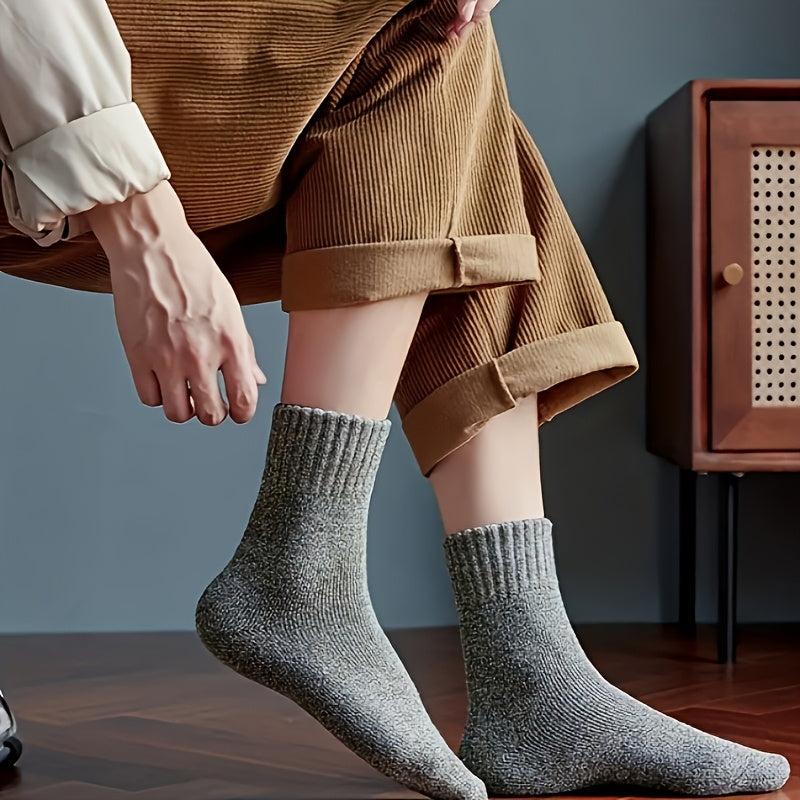 Men's Wool Blend Mid-Calf Winter Socks Set of 5 Solid Colors Warm Casual Gift-Ready