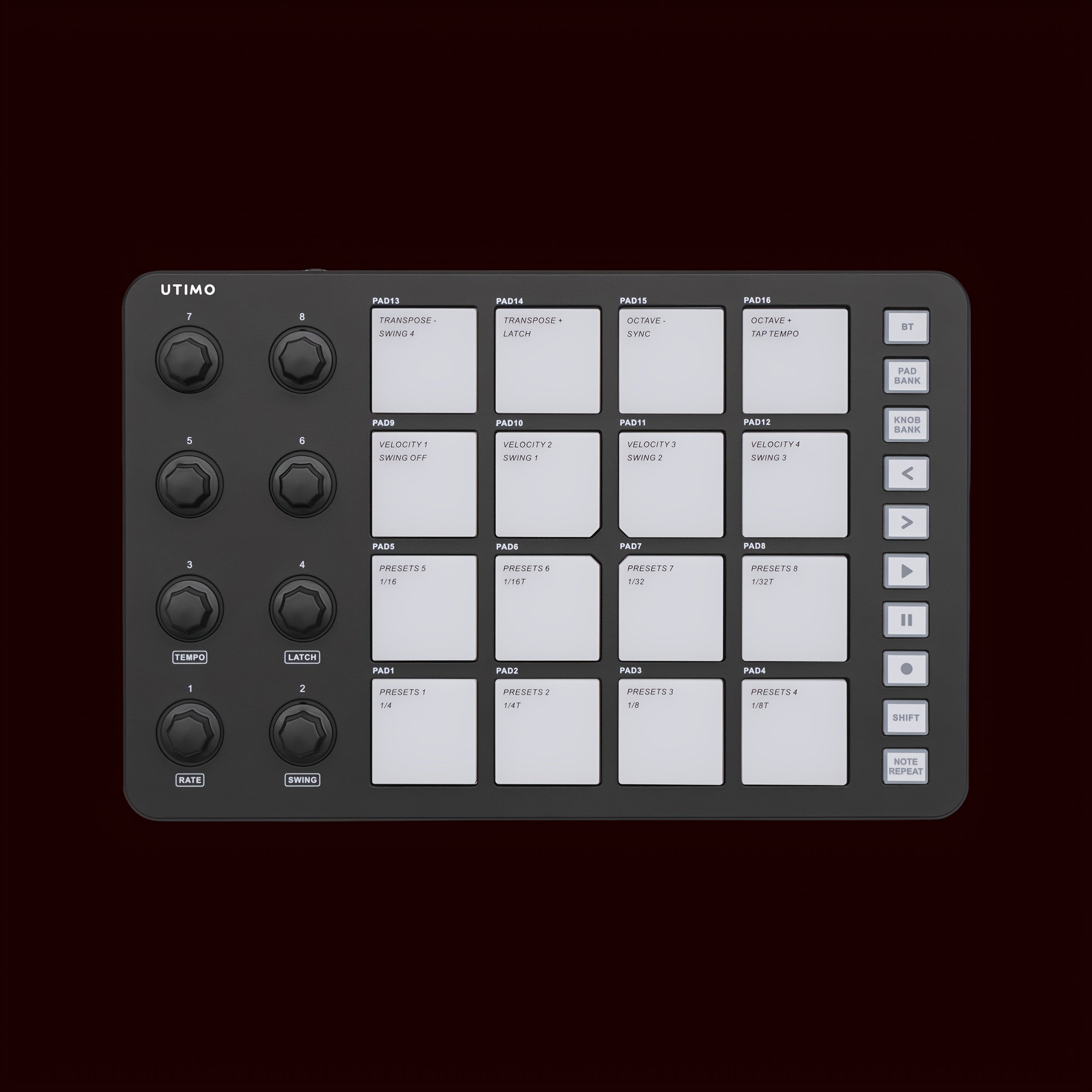 Wireless MIDI Controller with RGB Drum Pads Touch Feedback and Built-in Battery