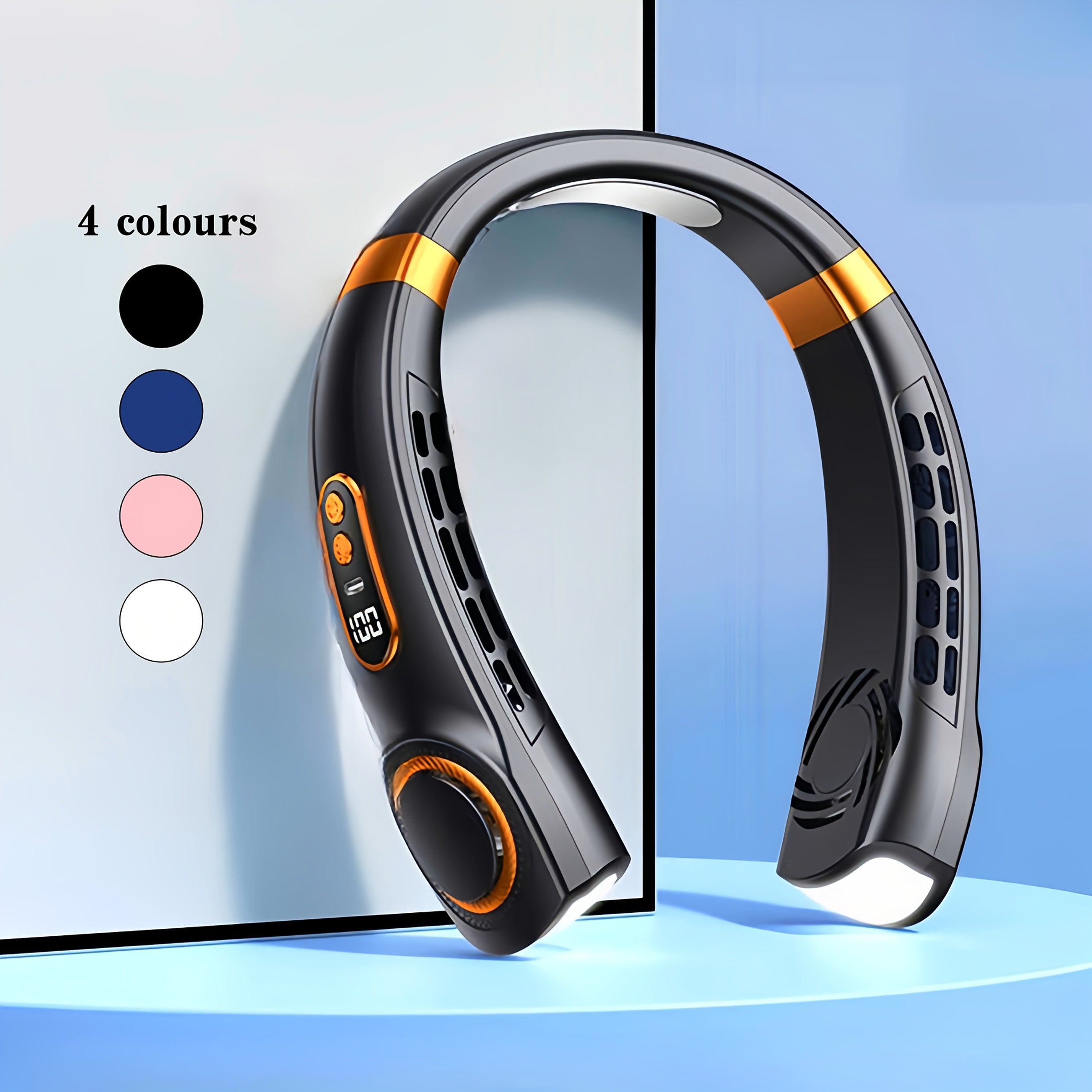 Mini Neck Fan with 5-Speed USB Charging, Colorful LED Lights, 360° Cooling for Outdoor Activities