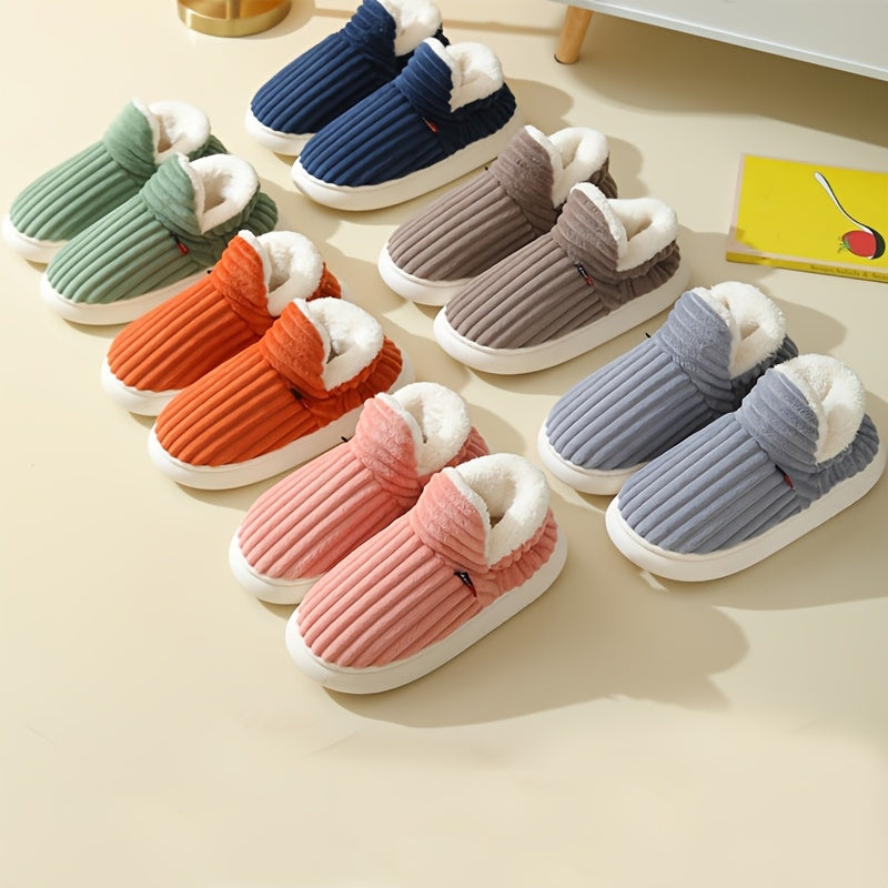 Unisex Plush Cozy Winter Home Shoes Soft Warm Flat-Heel Indoor Slippers