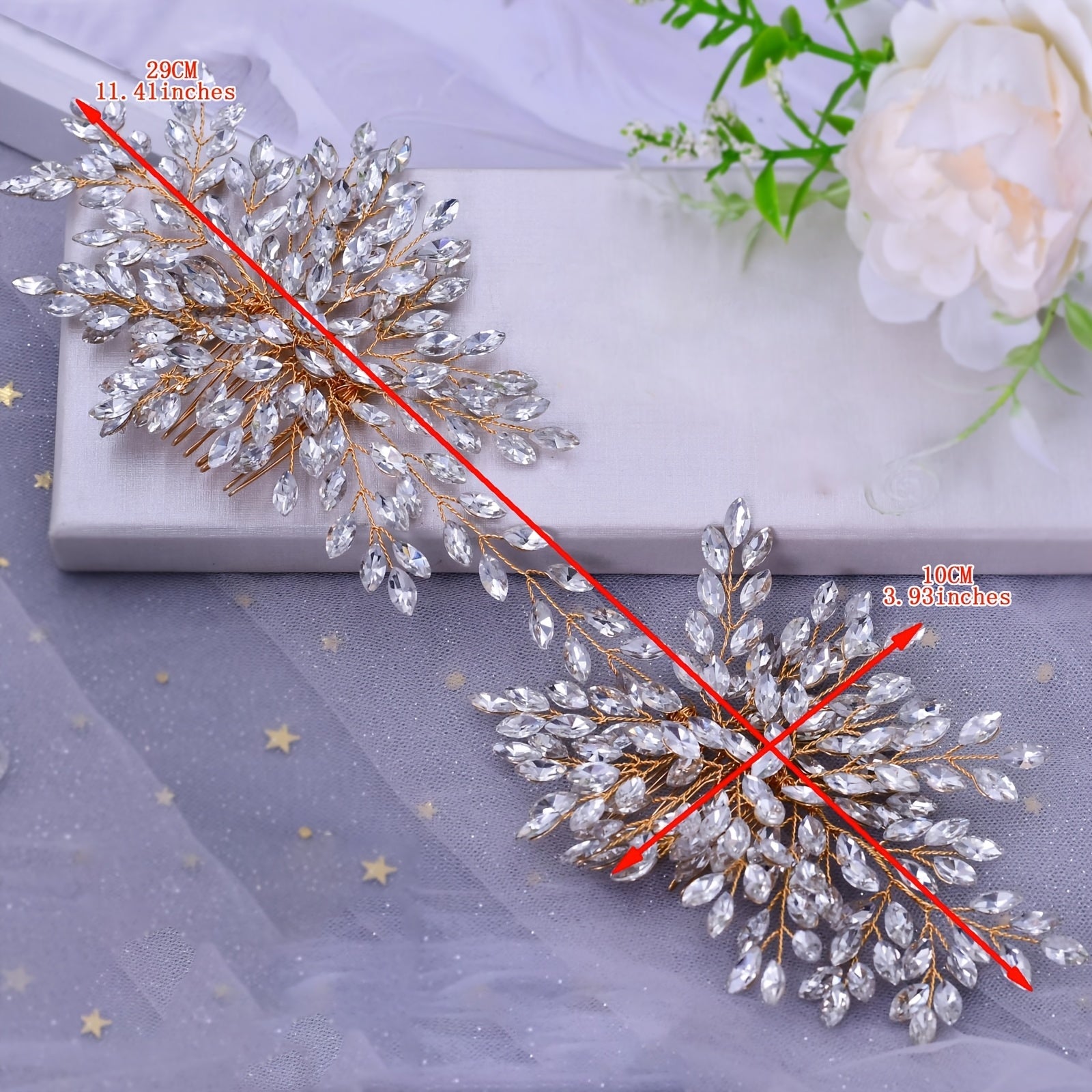 Y2K-Inspired Polyresin Rose Hair Comb with Rhinestones for Weddings and Formal Events