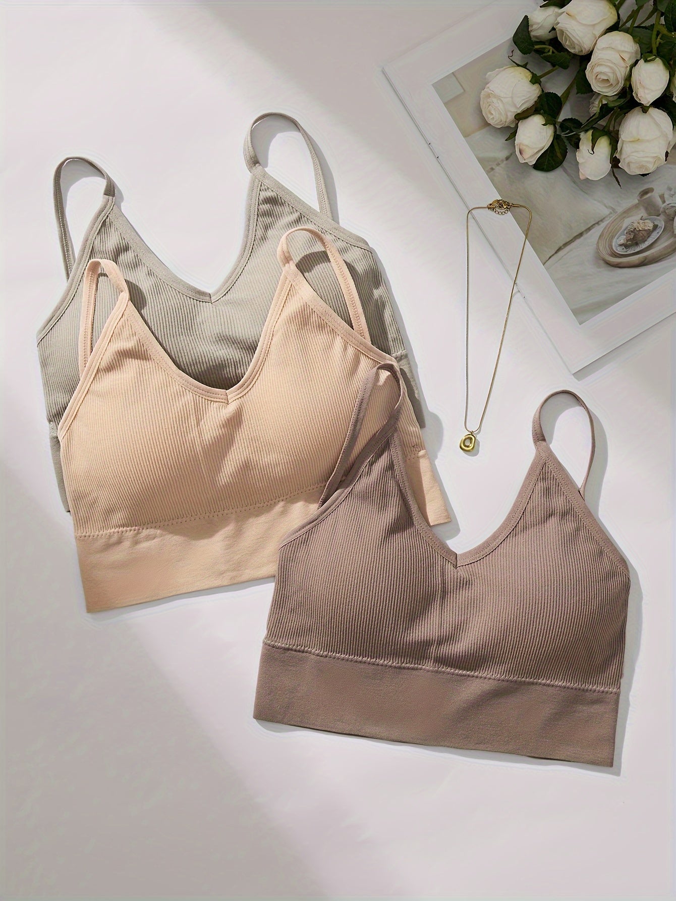 Women's Sports Bra with Removable Pads in Black White and Gray