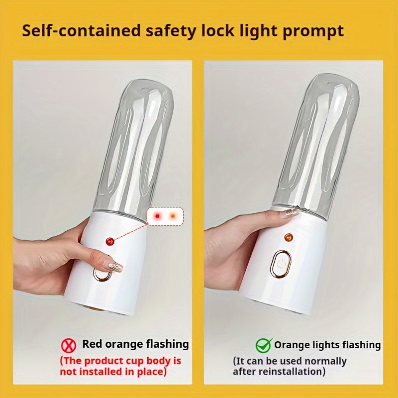 Exprimidor portátil de 500ml con doble taza, batería recargable por USB y asa de transporte