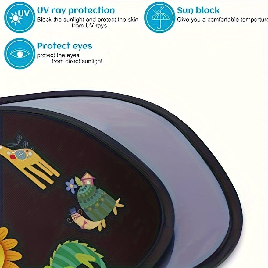 2-to'plamli multfilm hayvonlari avtomobil quyosh nurlari uchun soyalar UV himoyasi qora PVC 50.8x30.48 sm