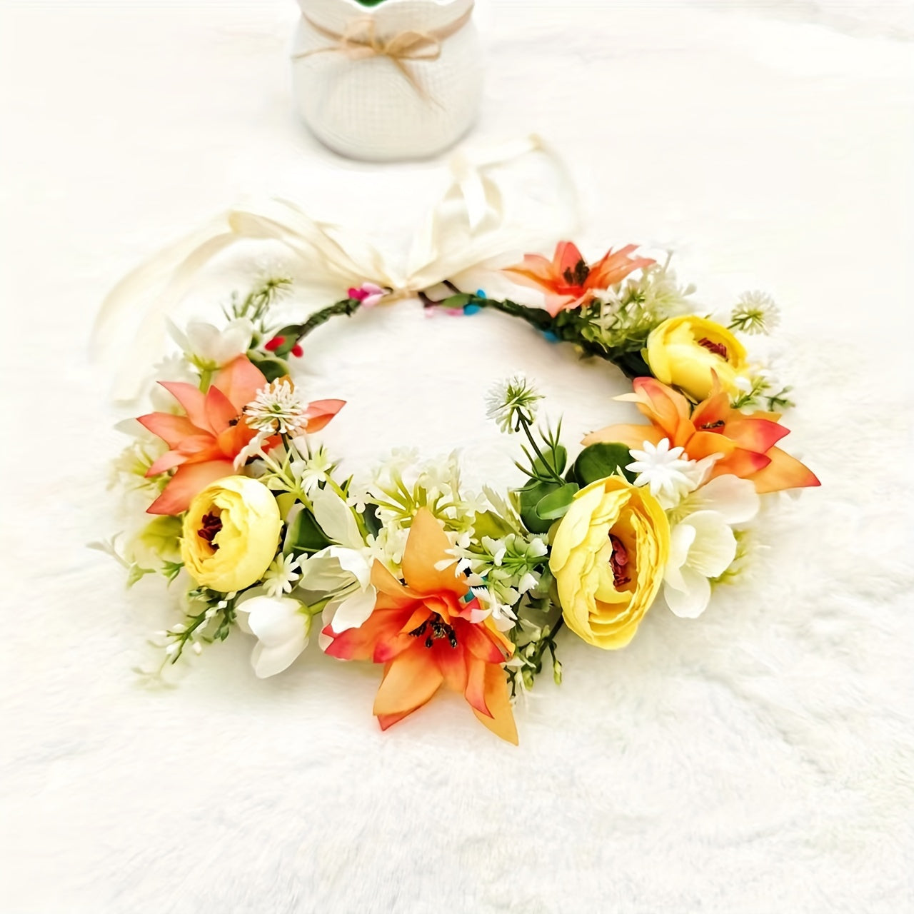 Floral Garland Crown Hair Wreath Headband for Wedding and Party