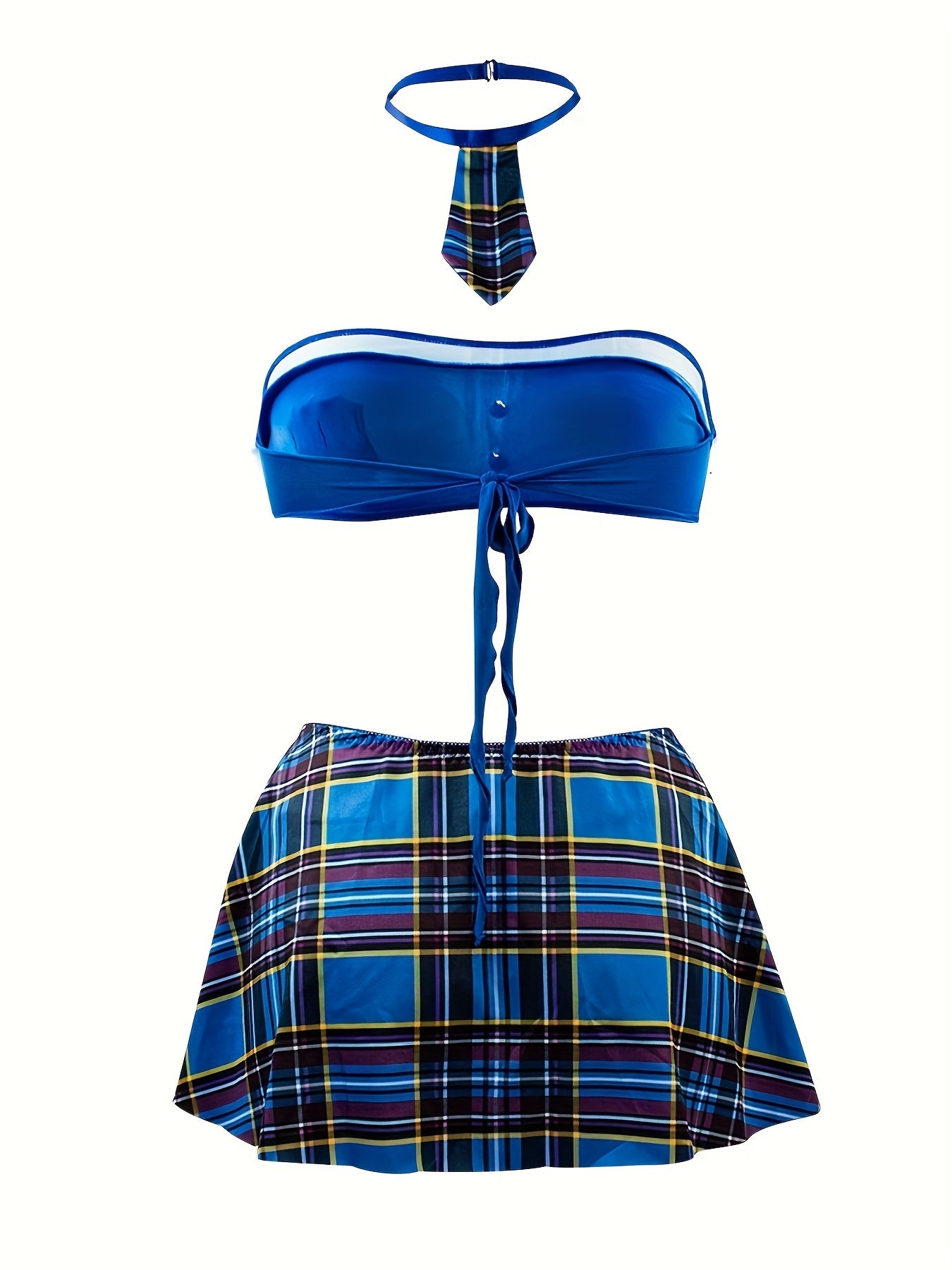 Women's Autumn Winter Role Play Lingerie Set with Plaid Skirt and Neck Tie