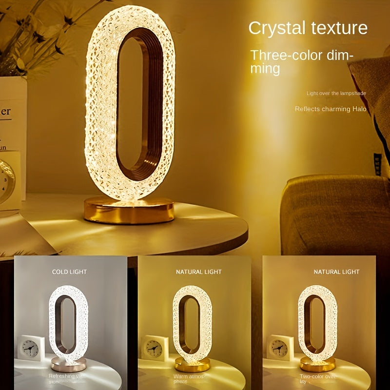 Oval Crystal Table Lamp with USB Charging Touch Control Modern Bedroom Living Room Decor