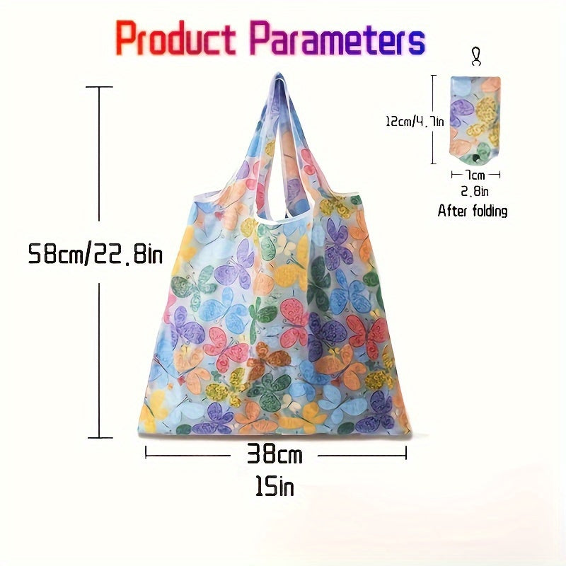 Large Foldable Tote Bag with Floral Pattern, Durable Polyester, Reusable Shopping