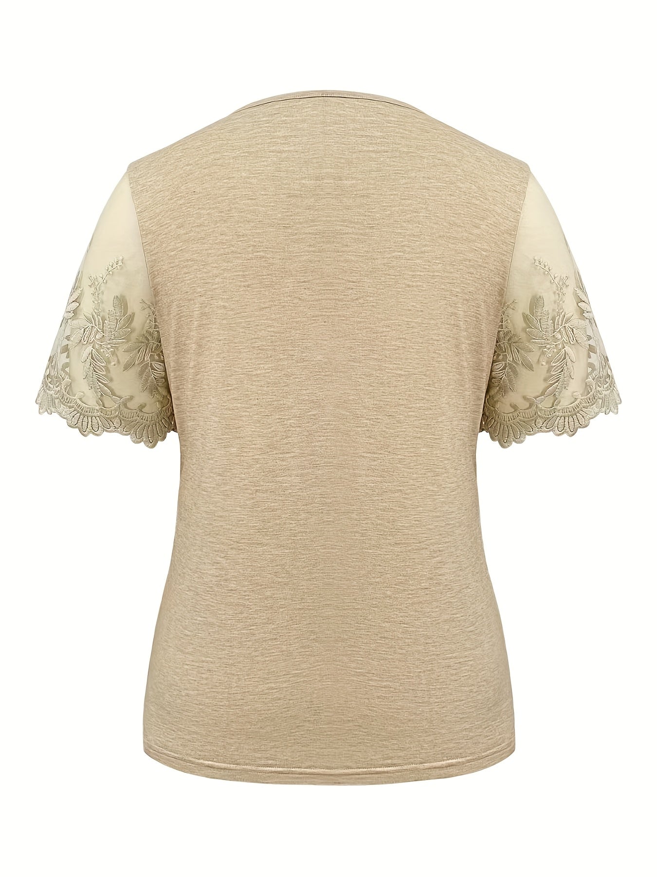 Plus-Size Women's Colorful Lace Patchwork Short Sleeve T-Shirt