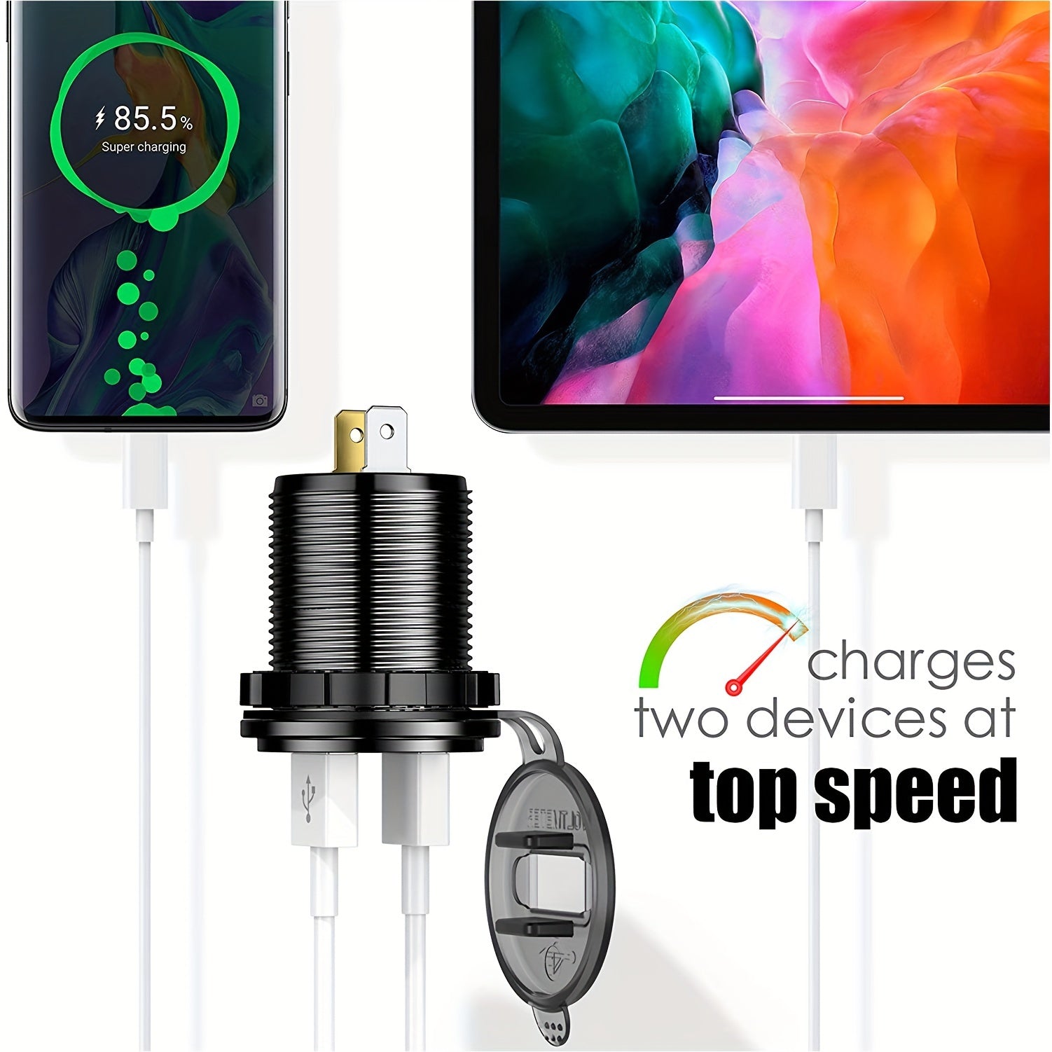 Dual USB Car Charger Aluminum Alloy Fast Charging Adapter for Vehicles Boats