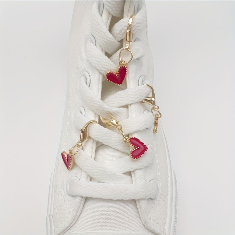 Kids Adults Heart Shoe Charms with Red Felt and Gold Accents for Sneakers
