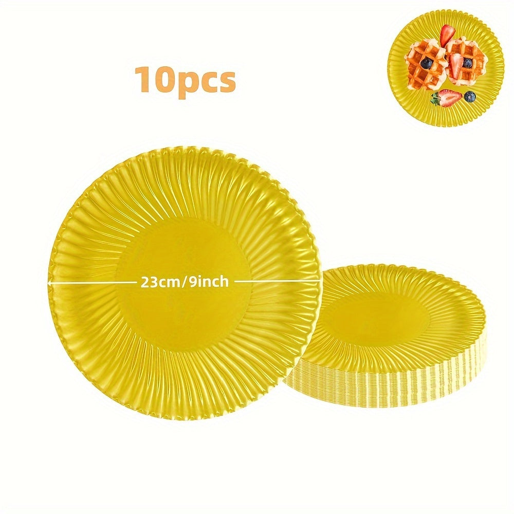 El paquete de suministros para fiestas de oro incluye platos desechables y servilletas para cumpleaños, bodas y feriados