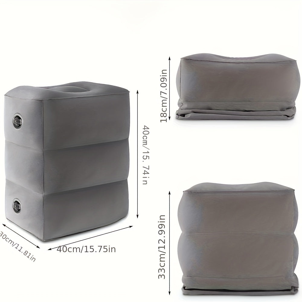 Inflatable Airplane Foot Rest Pillow Travel Support Adjustable Height Portable Comfort