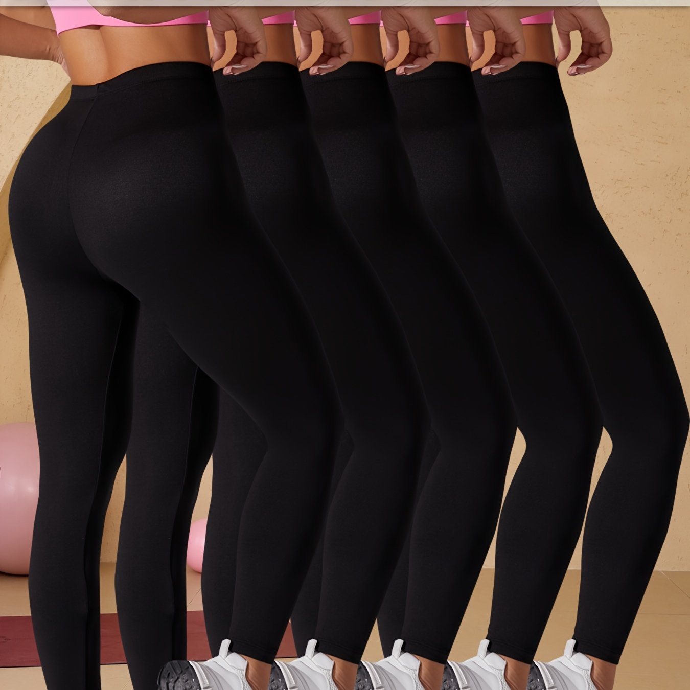 Women Plus Size Soft Sport Leggings with Text Black Pink for Running Yoga