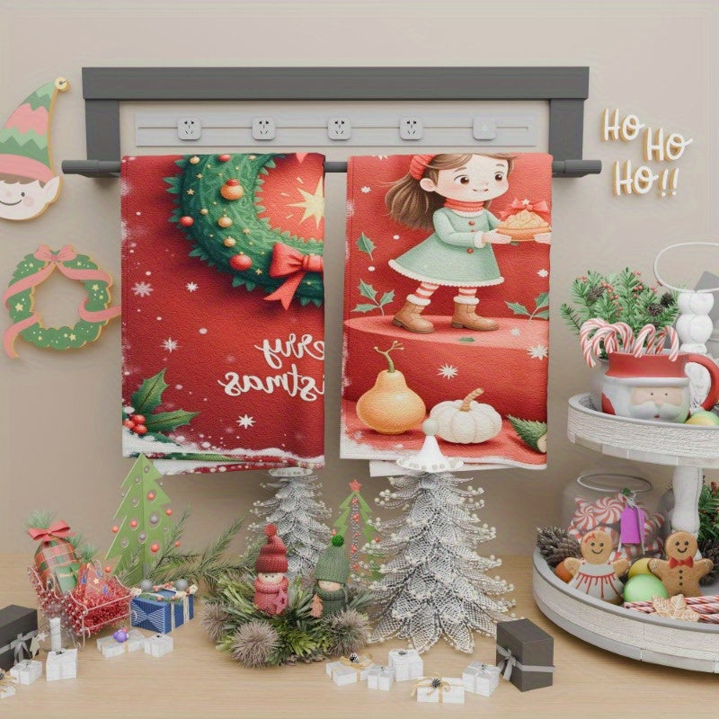 Set of 2 Christmas Kitchen Towels 18x26 Soft Festive Holiday Decor