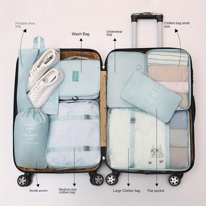 Набор из 7 сумок для хранения одежды для организации одежды, туалетных принадлежностей и аксессуаров во время поездок, путешествий или кемпинга. Включает упаковочные кубы и портативные дорожные сумки.