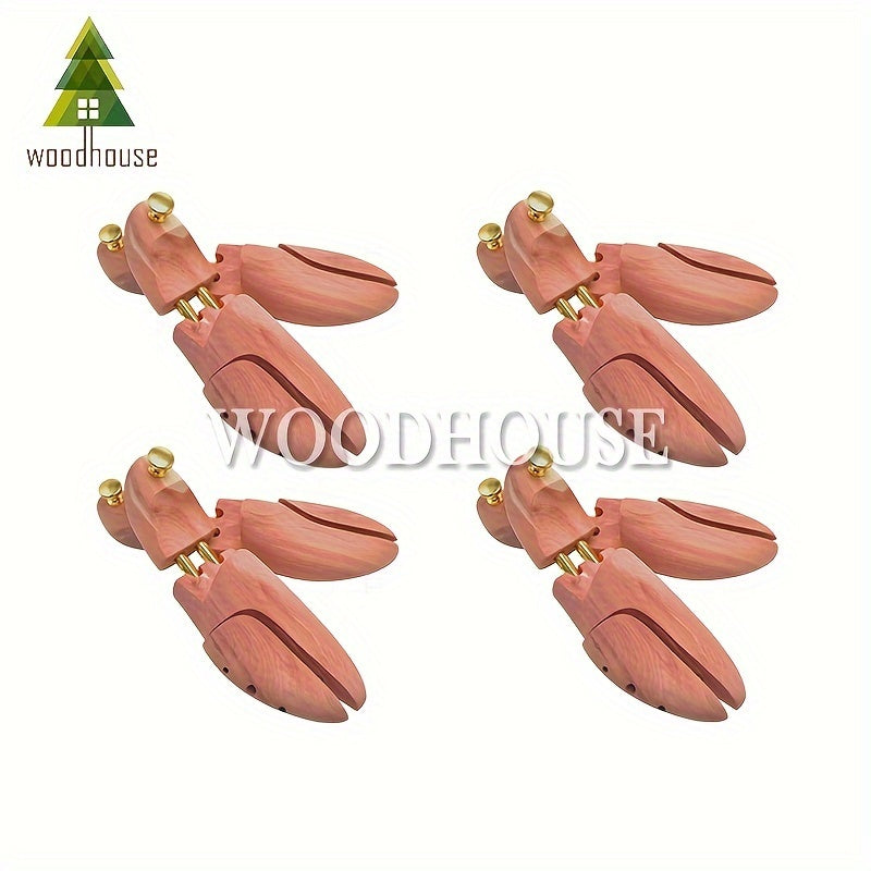 4-Pack Heavy-Duty Cedar Shoe Trees for Men and Women, Adjustable, Space-Saving