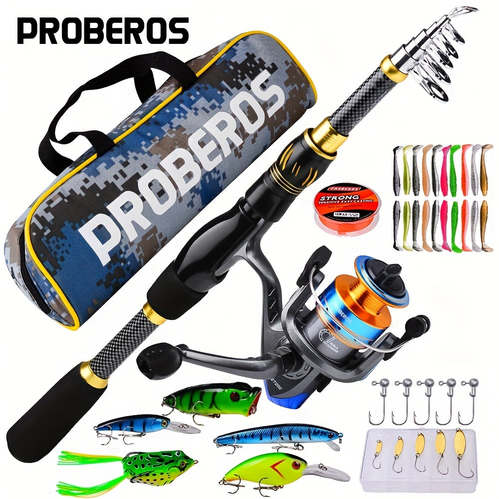 Complete Fishing Kit with Spinning Rod and Reel, Lures, Sinkers, Hooks, Camo Bag